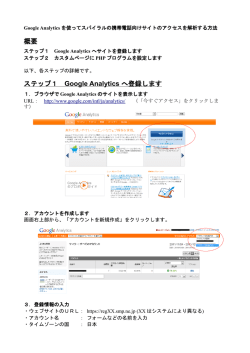 概要 ステップ1 Google Analytics へ登録します