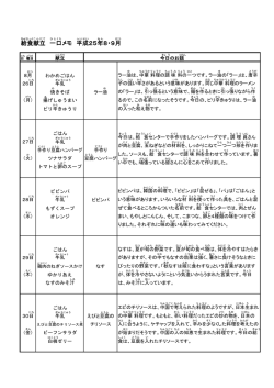 給食 献立 一口 メモ 平成 25年 8・9月