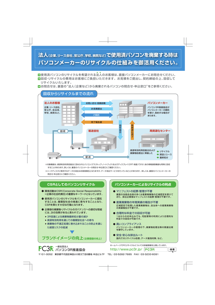 パソコンメーカーのリサイクルの仕組みを御活用ください