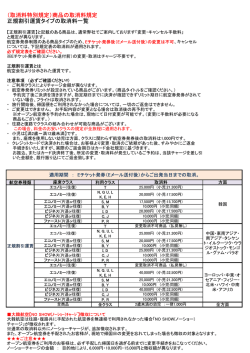 （取消料特別規定）商品の取消料規定 正規割引運賃タイプの取消料一覧