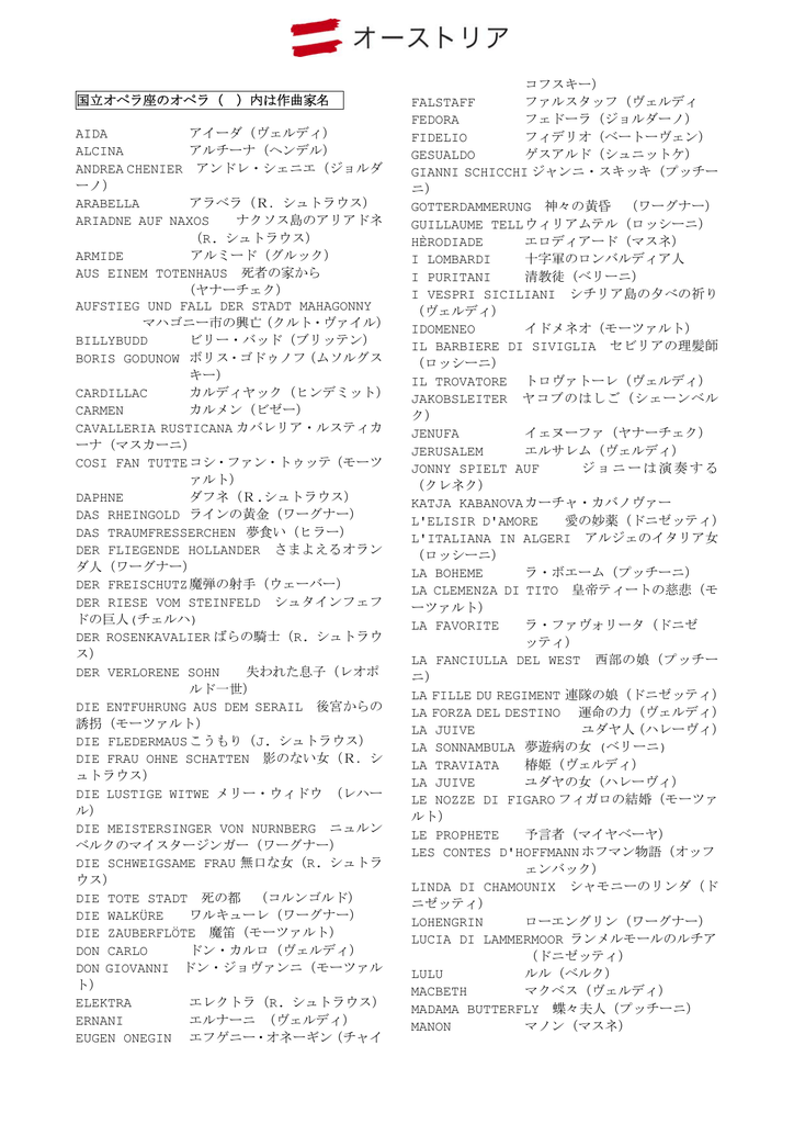 オペラ オペレッタ ミュージカル主要演目邦題