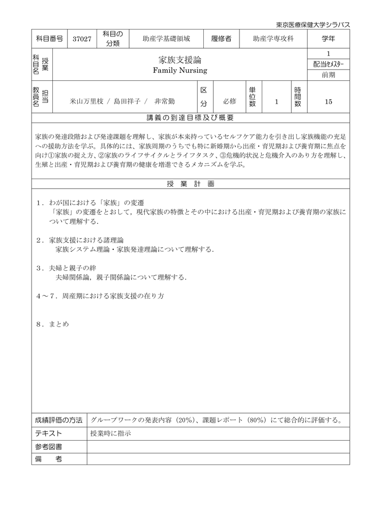 家族支援論 東京医療保健大学