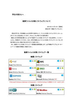 推奨ウイルス対策ソフトウェア一覧 - 愛知大学名古屋情報メディアセンター