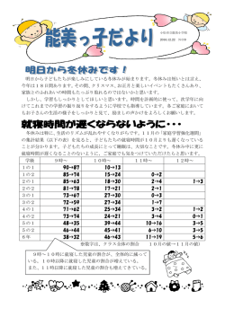 明日から子どもたちが楽しみにしている冬休みが始まります。冬休みは
