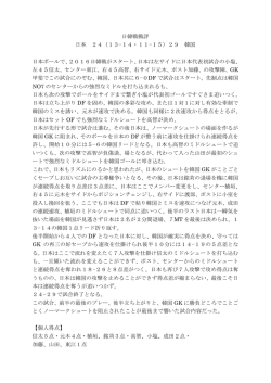 日韓戦戦評 日本 24（13−14・11−15）29 韓国 日本ボールで、2016日