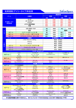 海外タイプ料金表 短期渡航(デイリータイプ)料金表