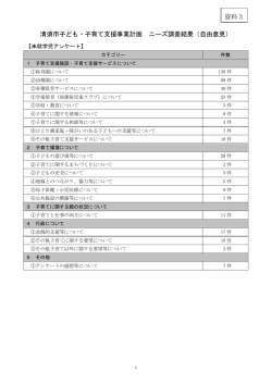 清須市子ども・子育て支援事業計画 ニーズ調査結果（自由意見） 資料3