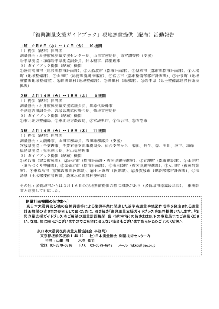 復興測量支援ガイドブック 現地無償提供 配布 活動報告