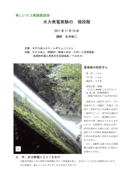 水力発電実験の 現段階 - NPOエコ・レボリューション