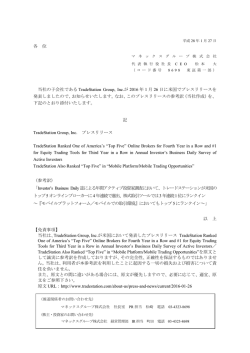 1月27日 トレードステーションが株式取引ツールで3年連続1位に選出