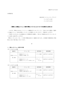 ご提供した商品とメニュー表示が異なっていたこと