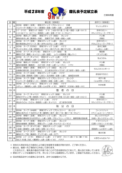 離乳食 献立表 H28.9月