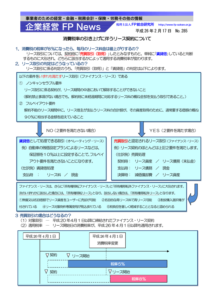 285 消費税率の引き上げに伴うリース契約について