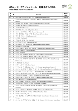 GTA、パリ・フラッシュセール 対象ホテルリスト