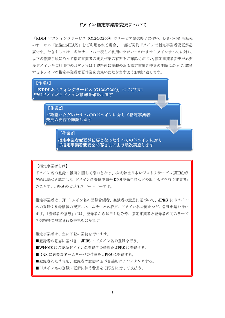 ドメイン指定事業者変更について Kddi ホスティングサービス G1