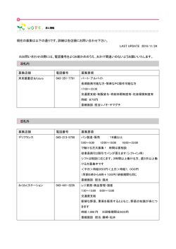 現在の募集は以下の通りです。詳細は各店舗にお問い合わせ下さい