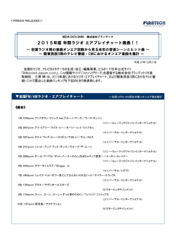 2015年度 年間ラジオ エアプレイチャート発表！！