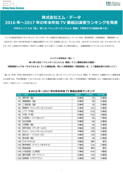 株式会社エム・データ 2016 年～2017 年の年末年始 TV 番組出演者