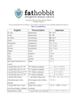 English Pronunciation Japanese To eat tabemasu 食べます Food