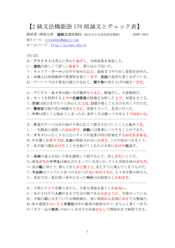 【2級文法機能語 170暗誦文とチェック表】