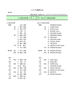 1 - 2 1 - 0 エジプト国際大会 ）2 ヨルダン代表(A代表） U