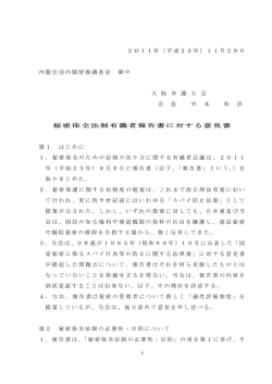 「秘密保全法制有識者報告書」に対する意見書(pdfファイル)