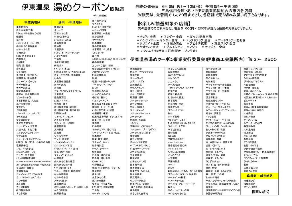 伊東温泉 湯めクーポン取扱店