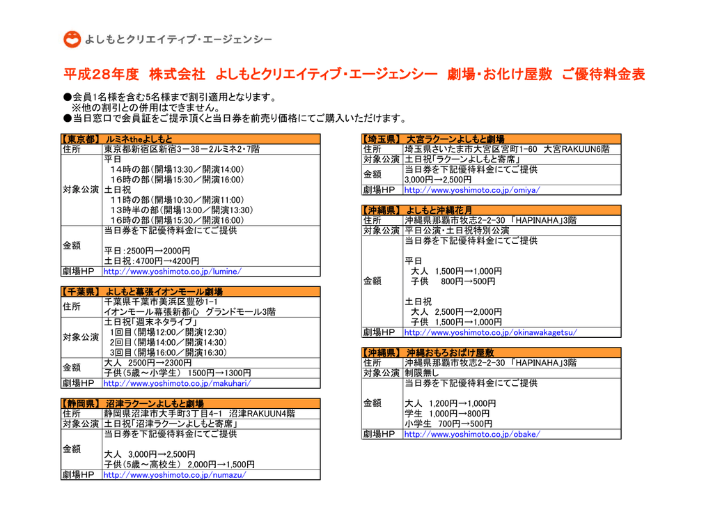 平成28年度 株式会社 よしもとクリエイティブ エージェンシー 劇場