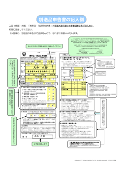 別送品申告書の記入例