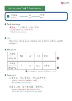 Use Structure Basic sentence Examples 1 すきな は です すきな