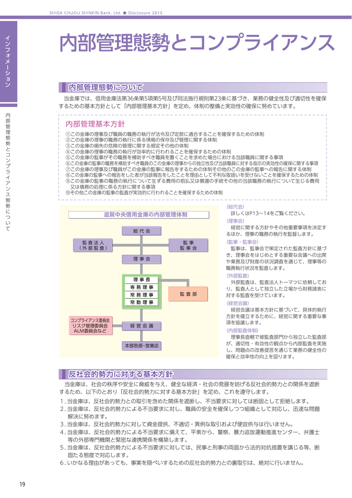 内部管理態勢とコンプライアンス 滋賀中央信用金庫 しがちゅうしん