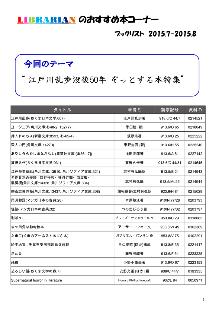 江戸川乱歩没後50年 ぞっとする本特集