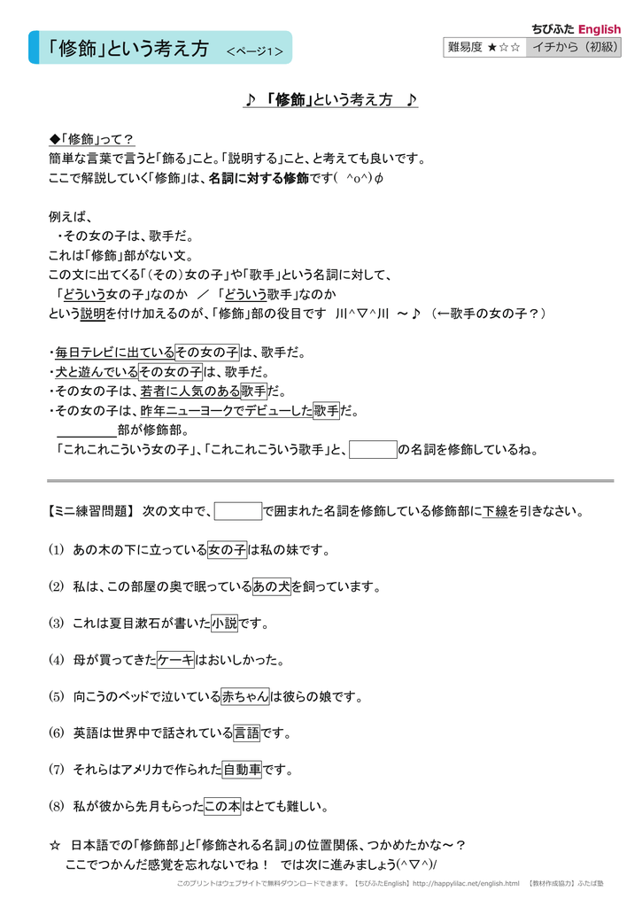 修飾 という考え方 解説プリント 1