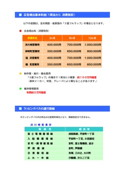 広告掲出基本料金（1両当たり、消費税別） ラッピングバスの運行路線
