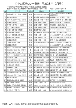 中央区サロン一覧表 平成28年9月号 - 社会福祉法人 札幌市社会福祉