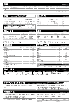 コムリンク 車輌 武器 防具 コンタクト 所持品/メモ 様式・呪文 移植機器