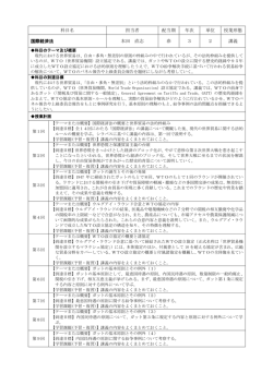 科目名 担当者 配当期 年次 単位 授業形態 国際経済法 本田 直志 春 3