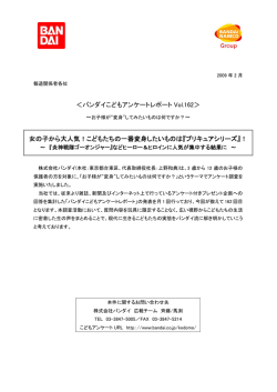 ＜バンダイこどもアンケートレポート Vol.162＞ 女の子から大人気