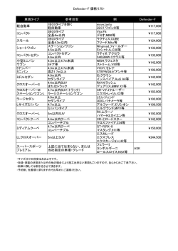 Defender-F 価格リスト 車両タイプ 参考目安 例 Defender