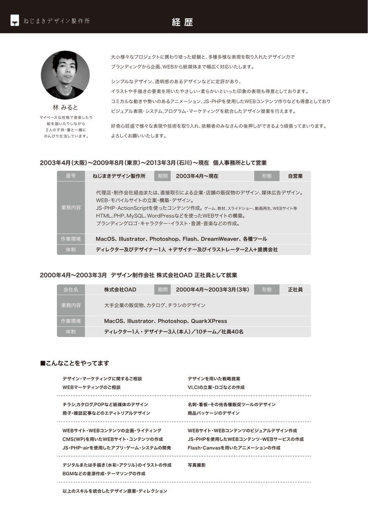 経 歴 ねじまきデザイン製作所 経 歴 ねじまきデザイン製作所
