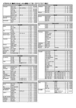 ATBサウンド  機材リスト＆レンタル価格 A （1日）  （2012/10/1 現在）