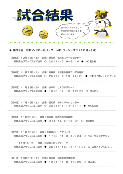 第39回 日本ハンドボールリーグ レギュラーシーズン（10月～2月）