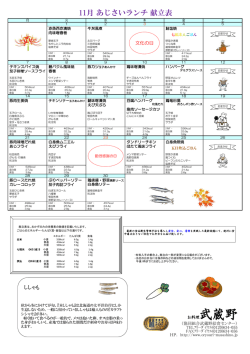 11月 あじさいランチ 献立表