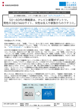 50&sim;60代の情報源は、テレビと新聞 男性の3位にWebサイト、女性は