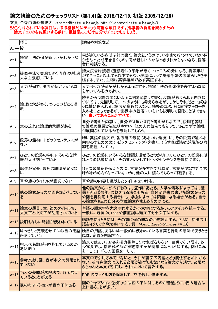 論文執筆のためのチェックリスト Yoshihiro Kanamori