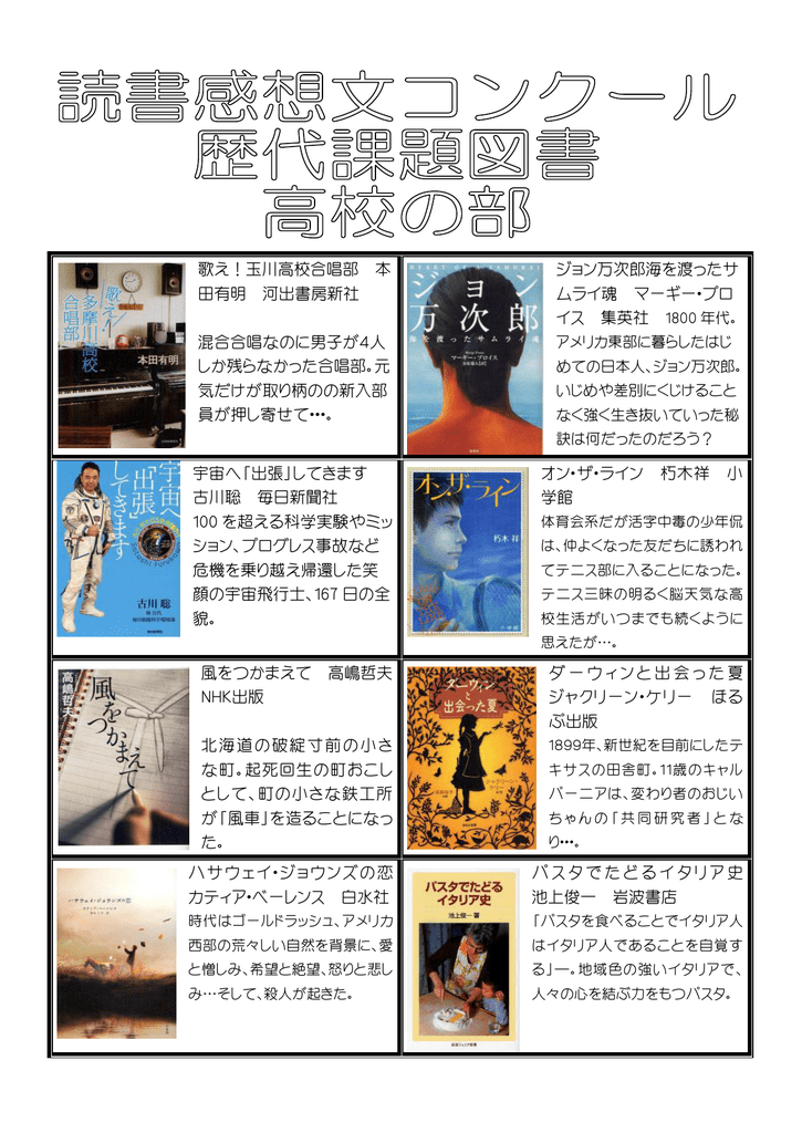 読書感想文コンクール 歴代課題図書 高校の部