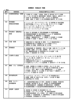 1 物品 番号 営業種目 取扱品目番号および区分 001 文房具事務用品