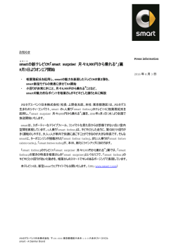 smartの新テレビCM「smart surprise! 月々8,900円から乗れる」篇 8月3