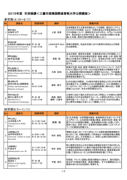 2015年度 市民聴講＜三鷹市提携国際基督教大学公開講座＞ 春学期