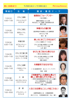 開催日 会 場 講 師 ・ 講 話 テ ー マ 学びと気づきから得たもの 美しさに